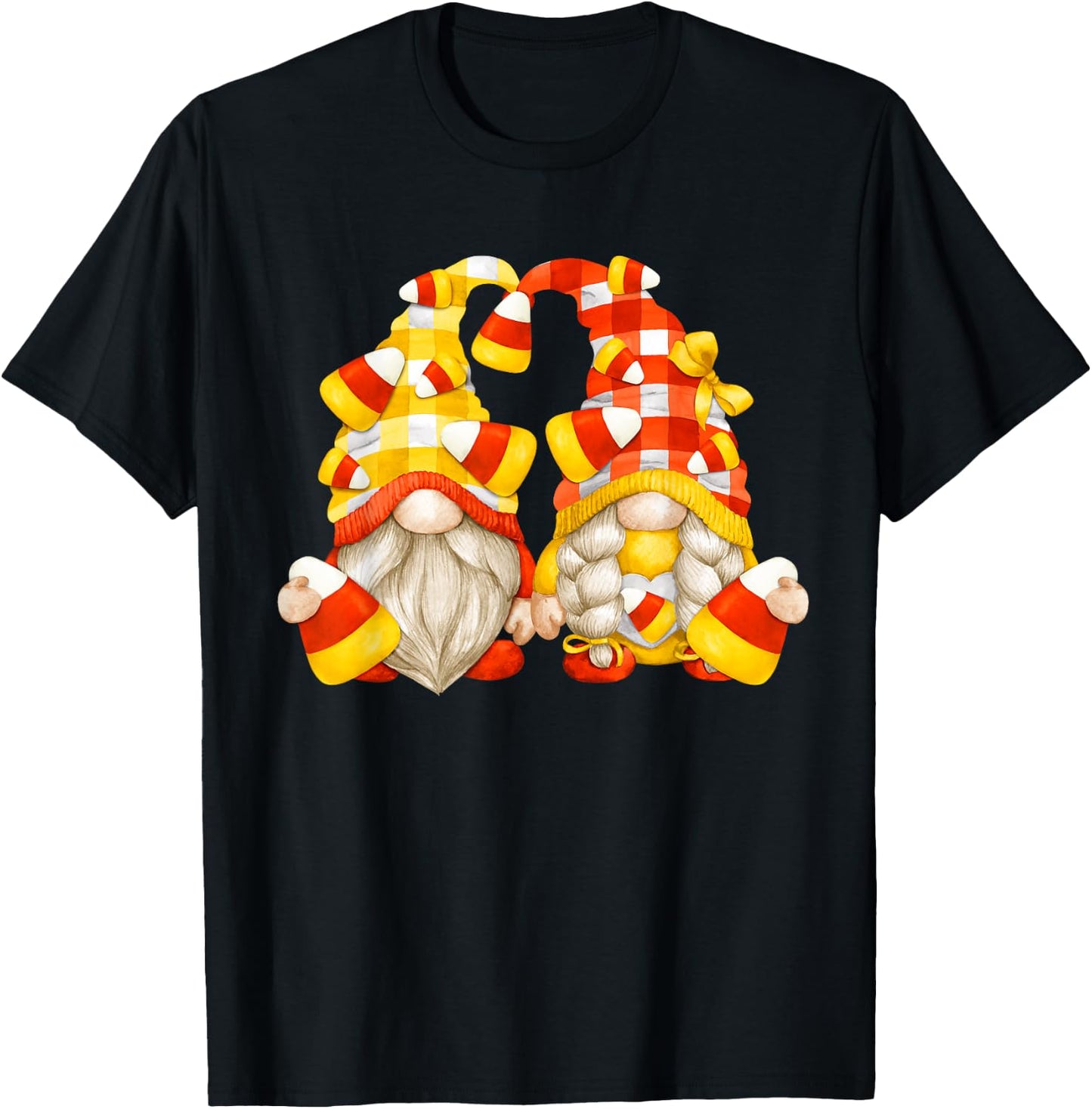 Funny Halloween Candy Corn Decor Cute Candycorn Gnomes T-Shirt - T-Shirt | Black