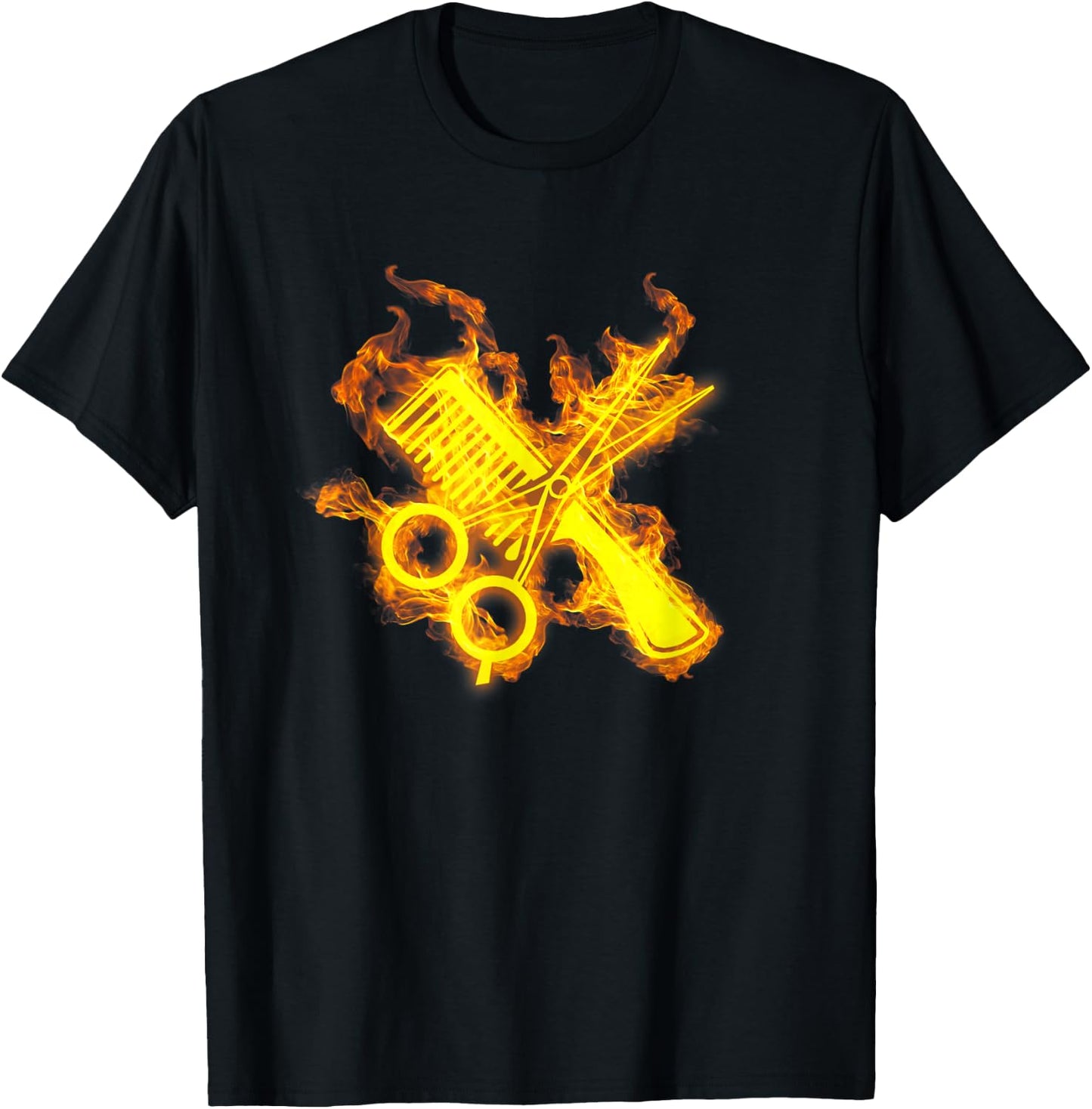 Fire Scissors And Comb Flames Barber Hairdresser T-Shirt - T-Shirt | Black