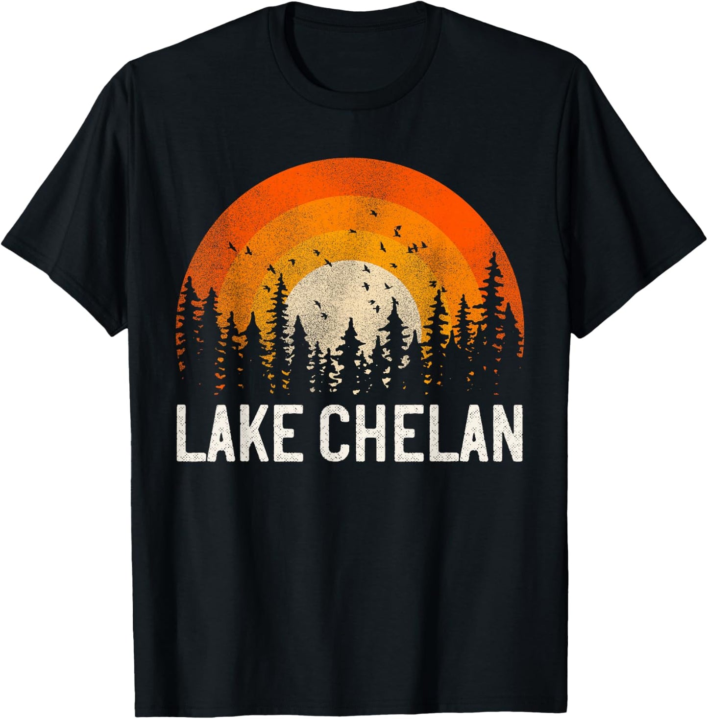 Lake Chelan - Vintage Men Women 70s 80s Graphic Cool Retro T-Shirt - T-Shirt | Black