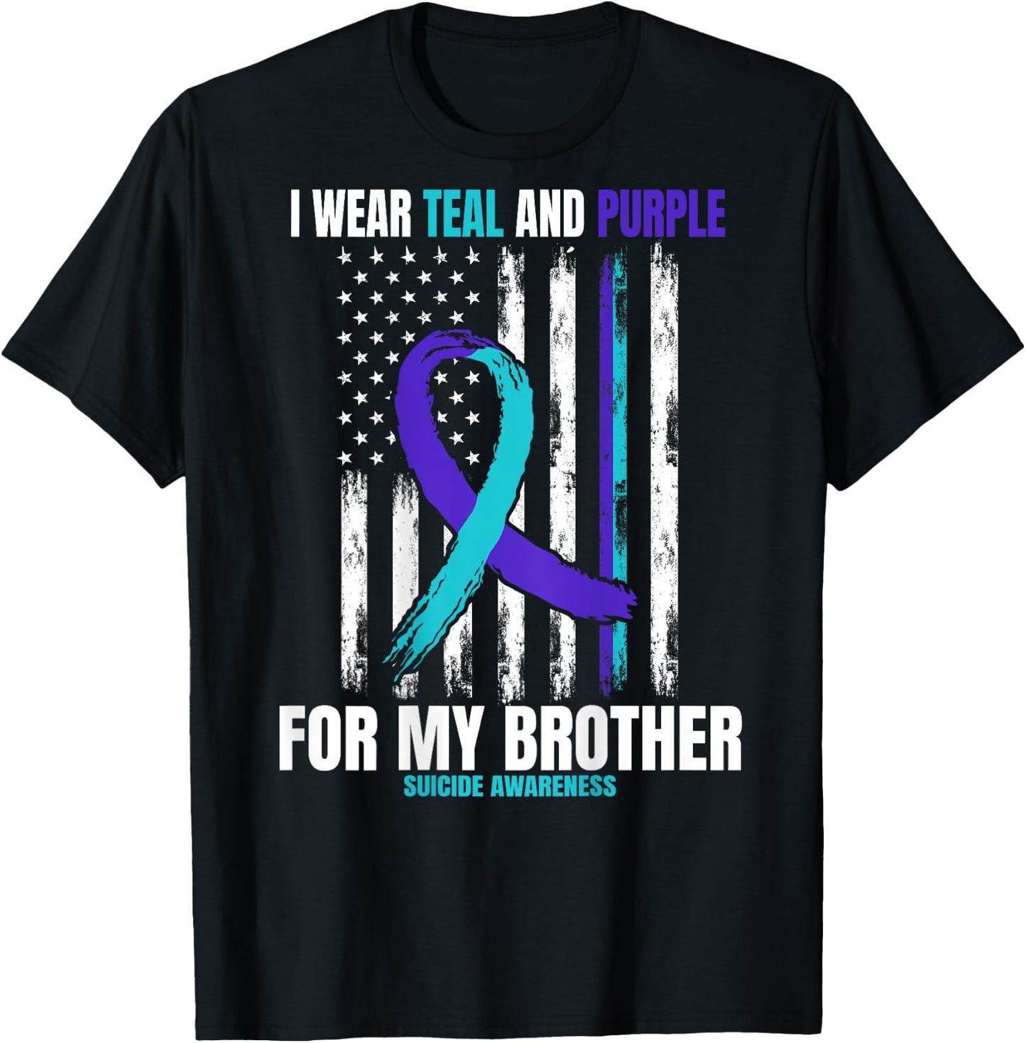 In Memory Of Brother Suicide Awareness Flag Graphic on Back T-Shirt - T-Shirt | Black