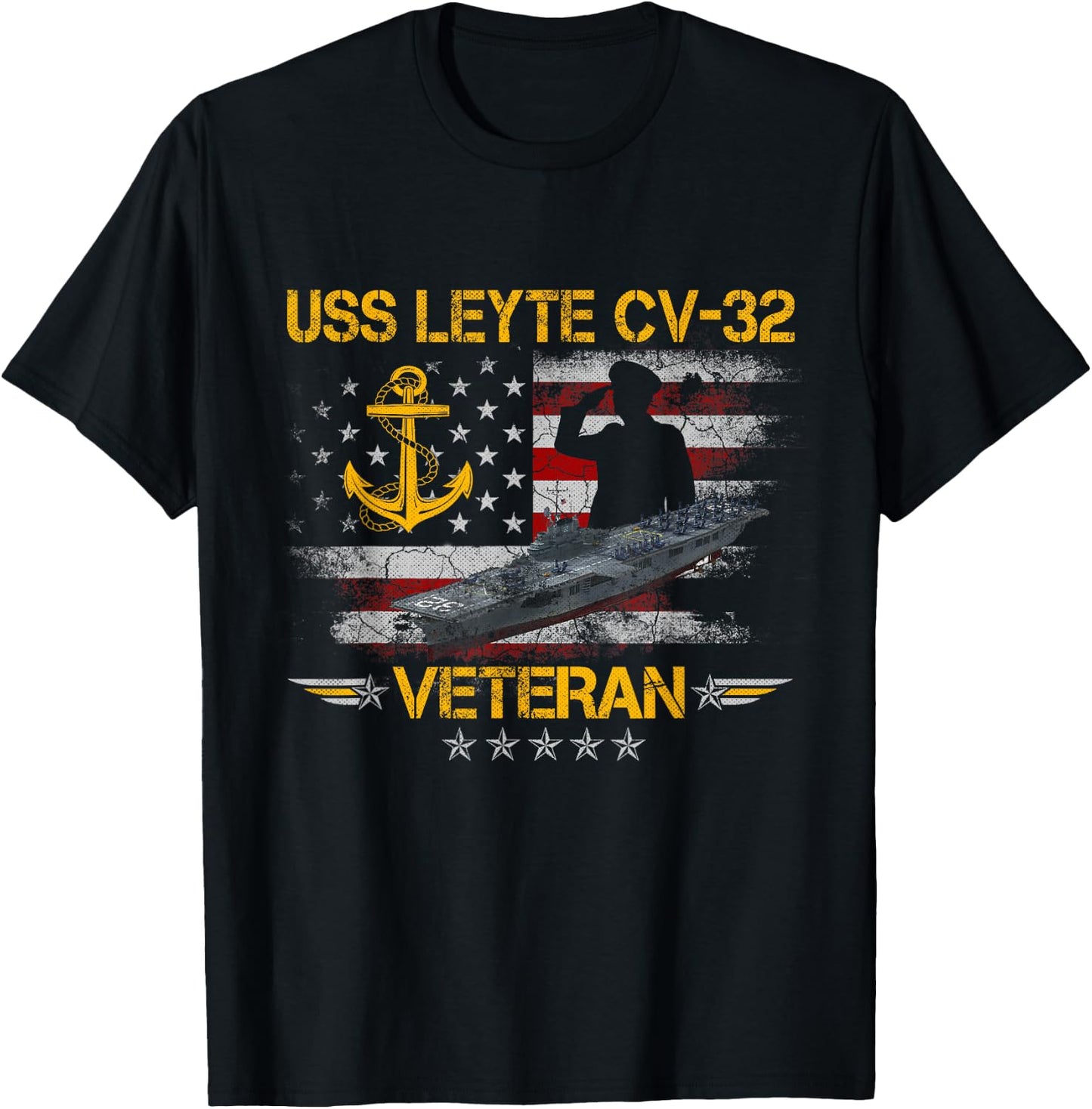 USS Leyte CV-32 Aircraft Carrier Veteran Flag Veterans Day T-Shirt - T-Shirt | Black