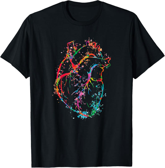 Beautiful Watercolour Heart Organ Human Body Anatomy Small T-Shirt - T-Shirt | Black