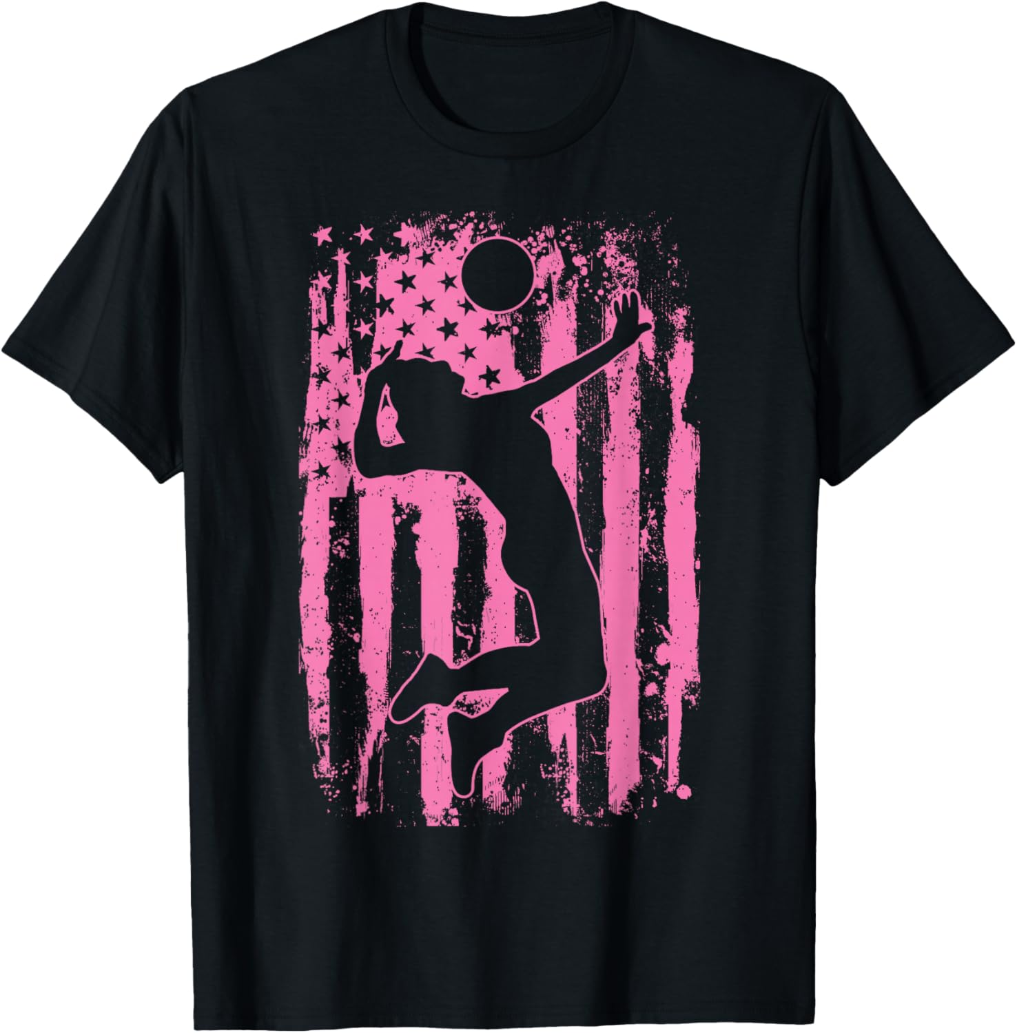 Volleyball Girl USA Flag Volleyball Player T-Shirt - T-Shirt | Black
