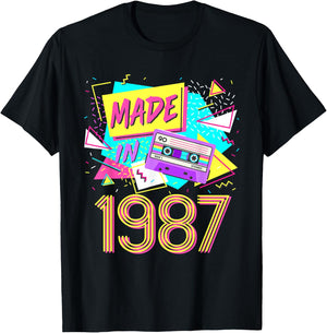 Made In 1987 35 Years Old Retro Vintage 80s 35th Birthday T-Shirt - T-Shirt | Black