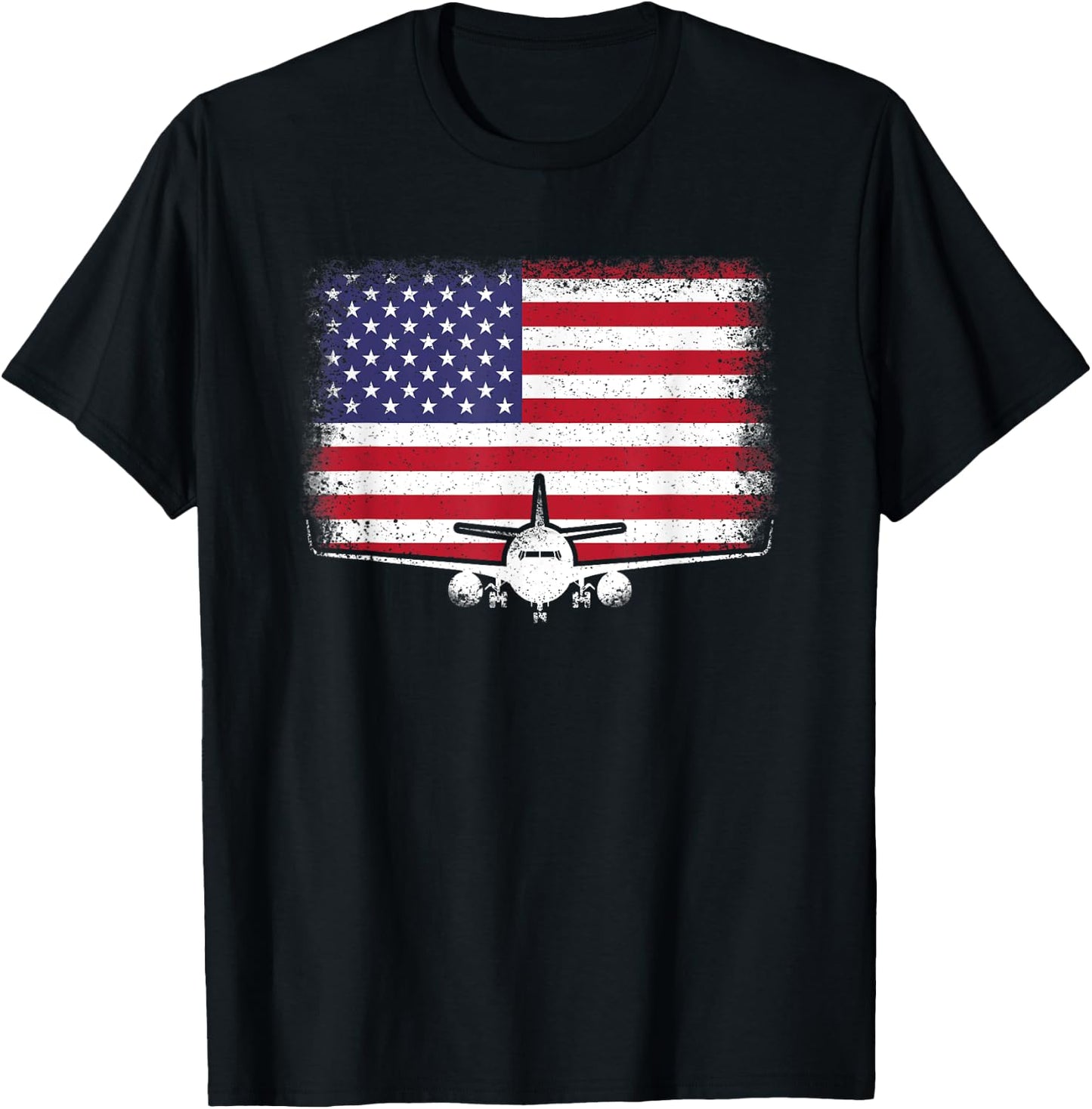 Funny Pilot Clothes Black Airplane American Flag Plane Pilot Flying Aviator Aviation T-Shirt - T-Shirt | Black