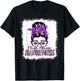 Messy Bun Purple Ribbon Chronic Migraine Awareness Gifts T-Shirt - T-Shirt | Black