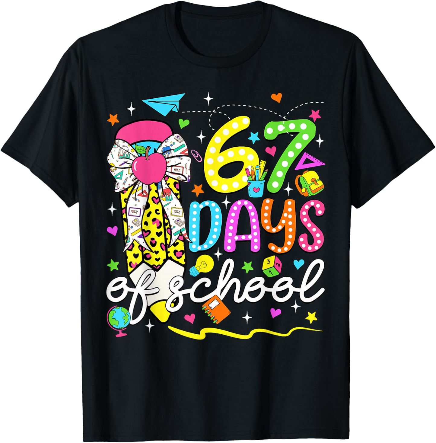 67 Days of School Girls Coquette Bow Pencil 67 Days Smarter T-Shirt - T-Shirt | Black