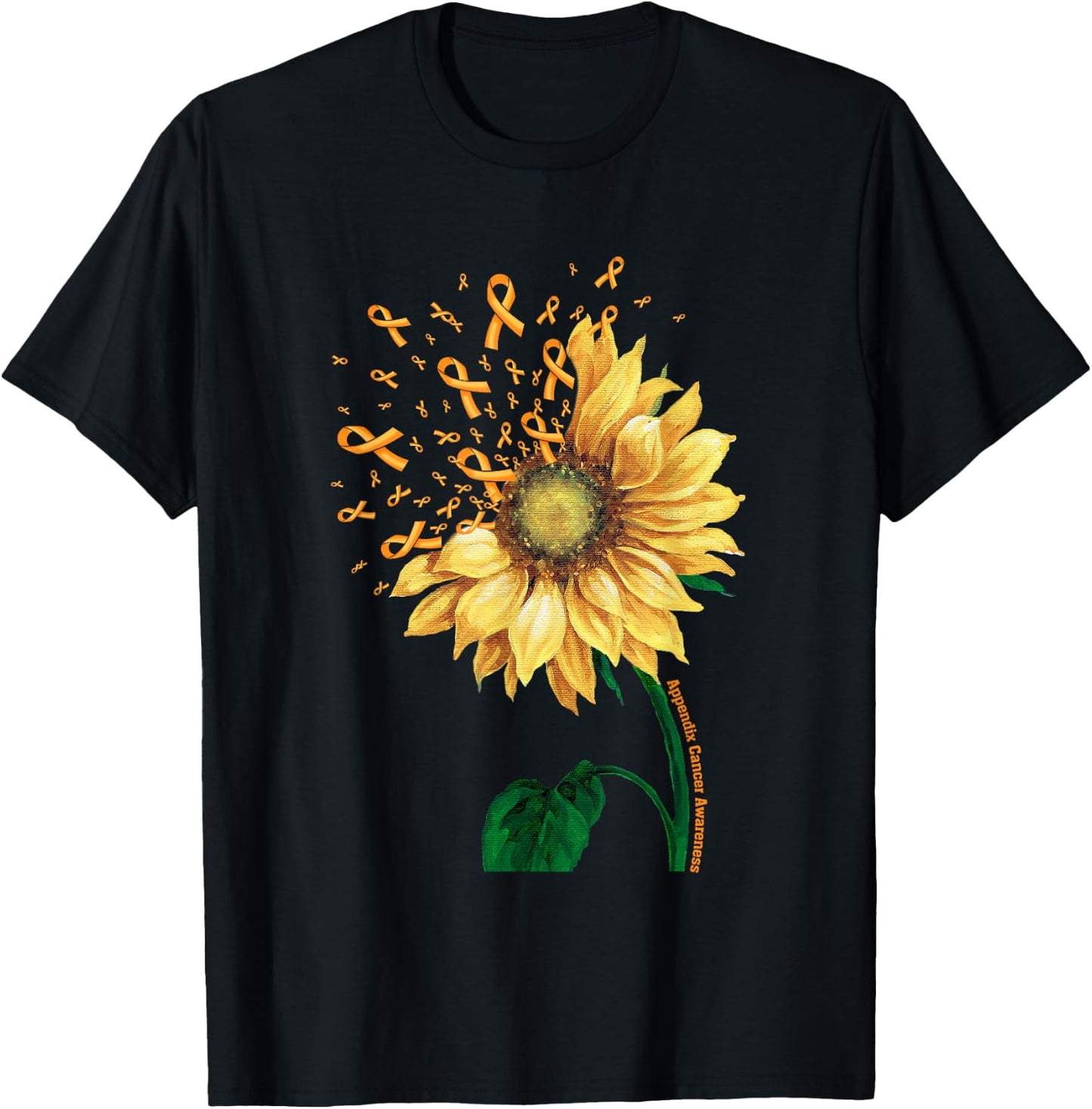 APPENDIX CANCER AWARENESS Sunflower Orange Ribbon Fighter T-Shirt - T-Shirt | Black