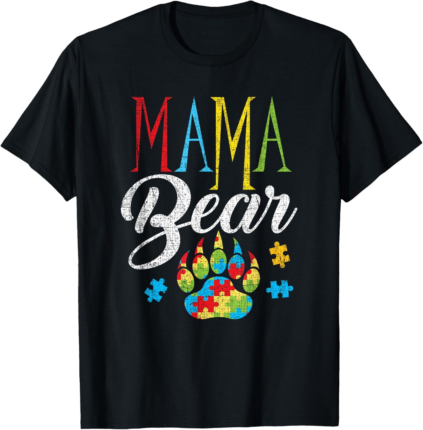 Autism Mama Bear Puzzle Piece Child Grunge Autistic T-Shirt - T-Shirt | Black