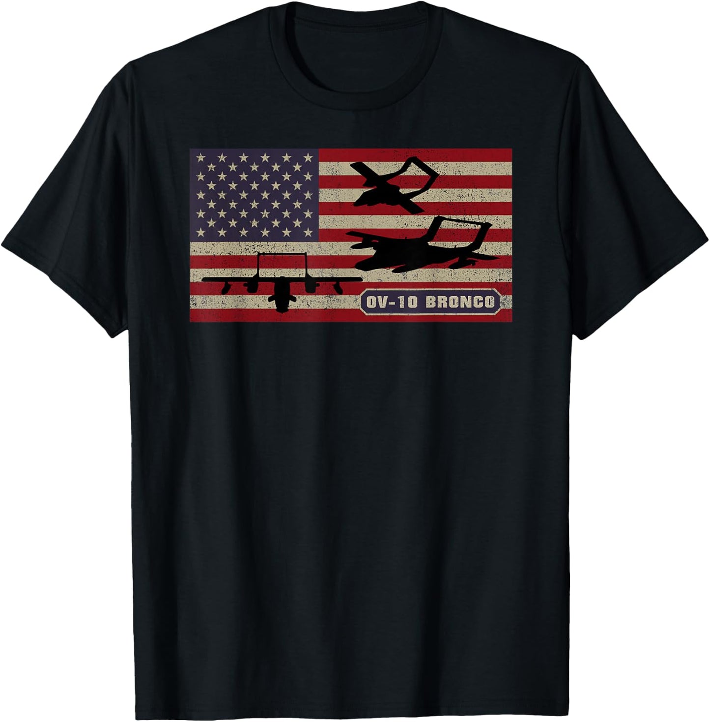 OV-10 Bronco Observation Aircraft American Flag T-Shirt - T-Shirt | Black