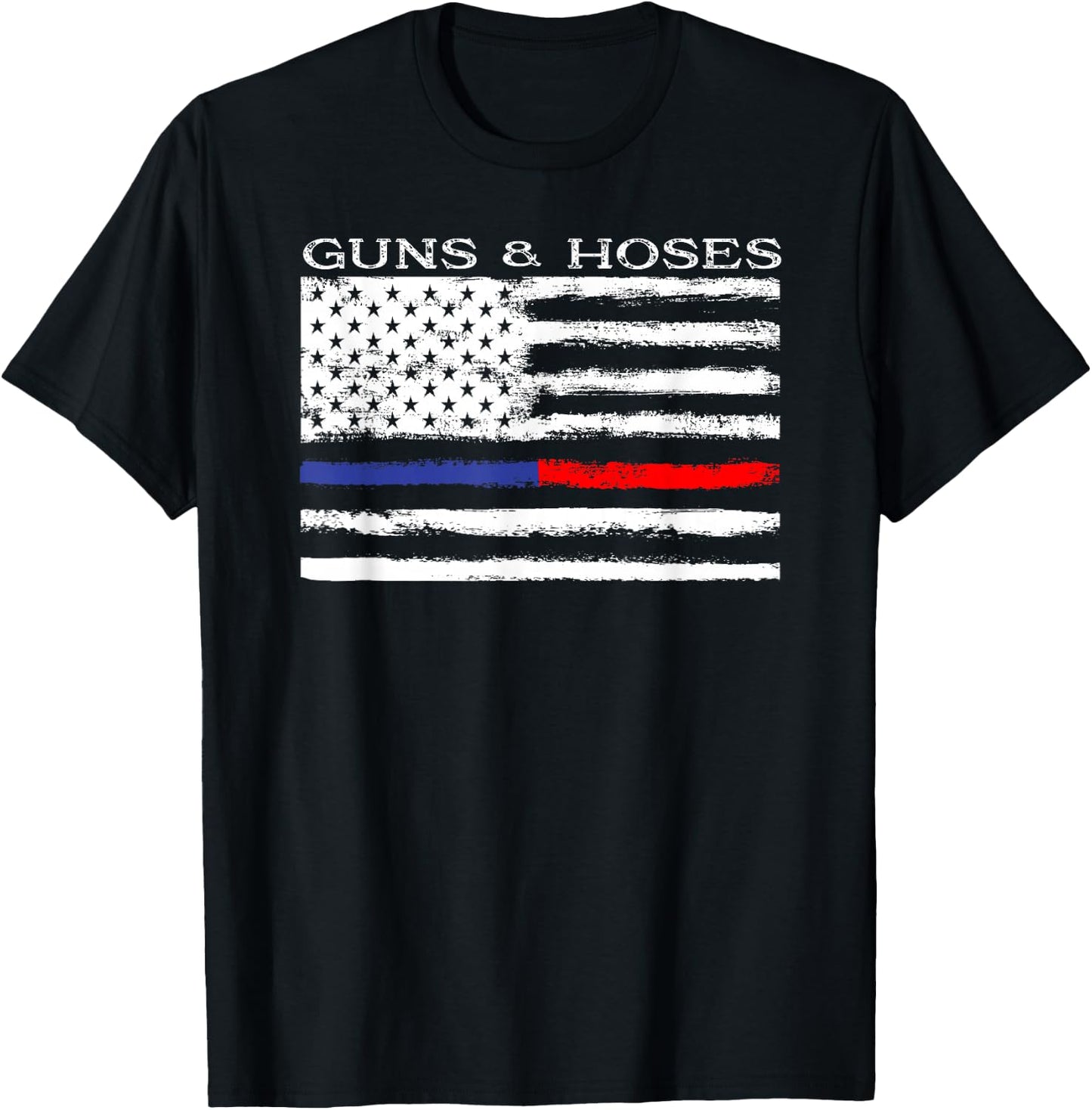 Guns & Hoses Thin Blue Red Line Police & Fire Appreciation T-Shirt - T-Shirt | Black