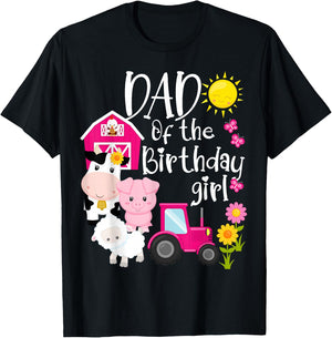 Farm Animals Dad Of The Birthday Girl Party Barnyard Bday T-Shirt - T-Shirt | Black