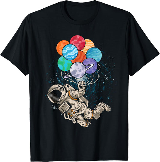 Astronaut And Planets - Planets Galaxy Star Space T-Shirt - T-Shirt | Black