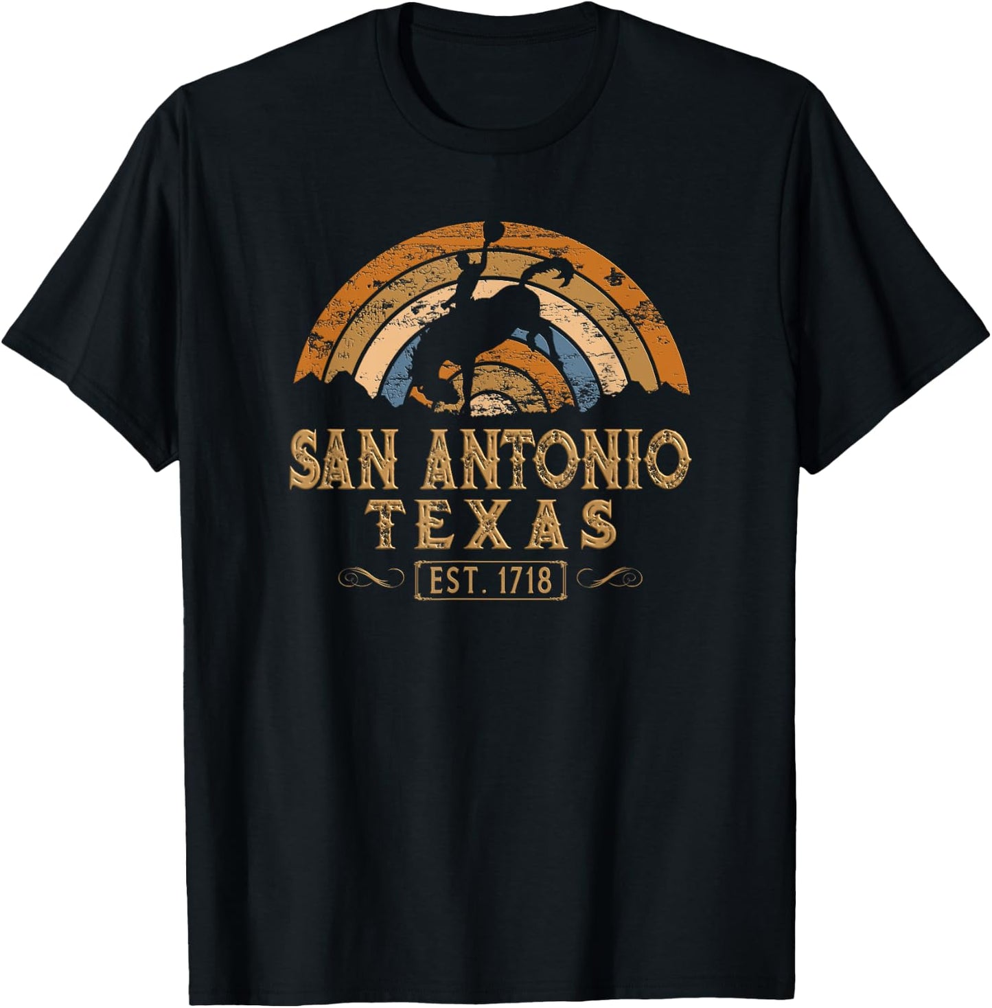 San Antonio, Texas TX Retro Style Rodeo Cowboy T-Shirt - T-Shirt | Black