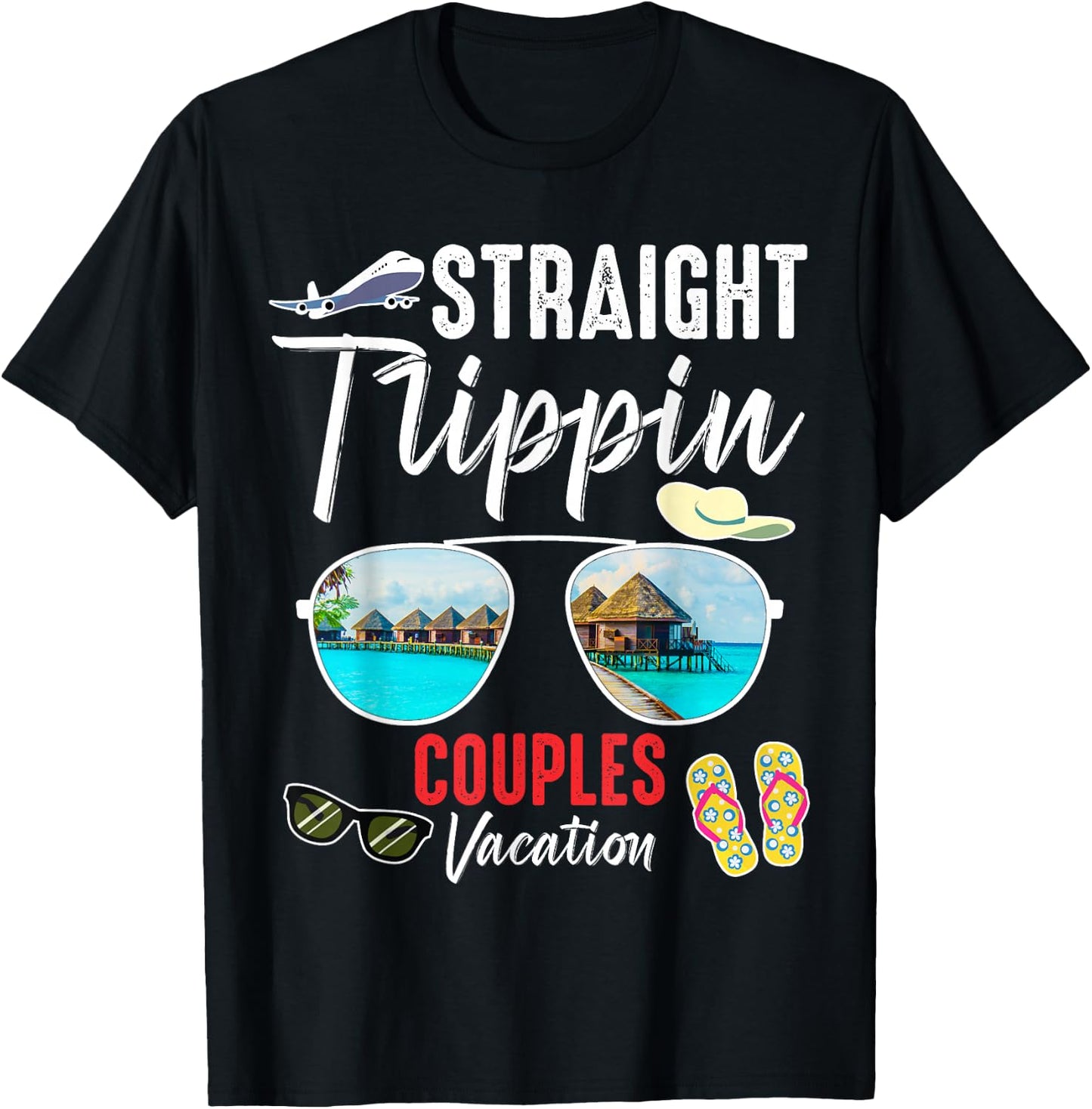 Straight Trippin Couples Trip 2026 Beach Summer Vacation T-Shirt - T-Shirt | Black