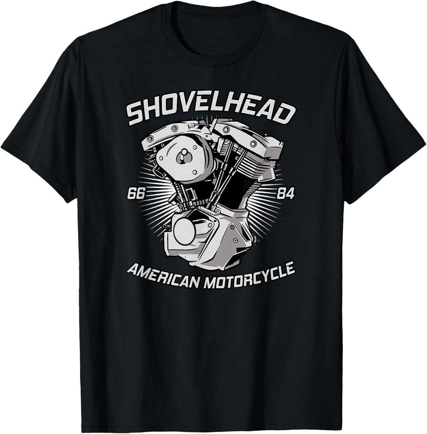 Vintage HD Motorcycle VTwin ShovelHead Engine Drawing Biker T-Shirt - T-Shirt | Black