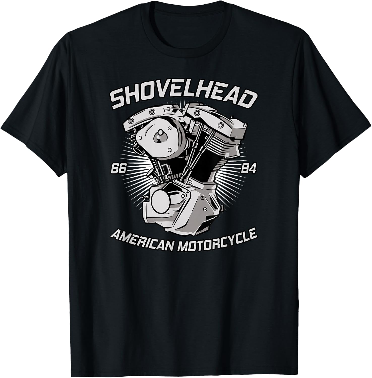Vintage HD Motorcycle VTwin ShovelHead Engine Drawing Biker T-Shirt - T-Shirt | Black