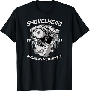 Vintage HD Motorcycle VTwin ShovelHead Engine Drawing Biker T-Shirt - T-Shirt | Black