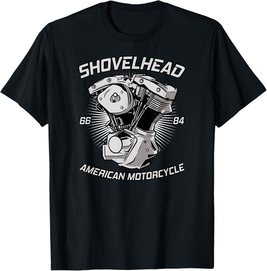 Vintage HD Motorcycle VTwin ShovelHead Engine Drawing Biker T-Shirt - T-Shirt | Black