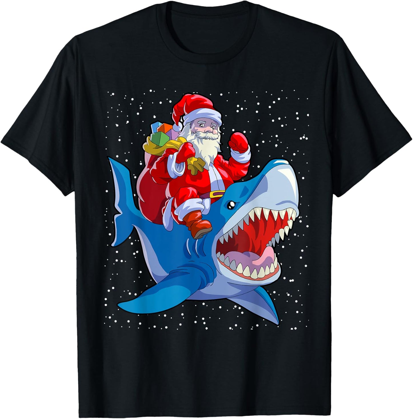 Shark Christmas Shirt Men Boys Shark Lover Santa Claus T-Shirt - T-Shirt | Black