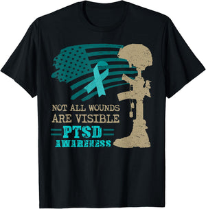 Patriotic Military PTSD Awareness Not All Wounds Are Visible T-Shirt - T-Shirt | Black
