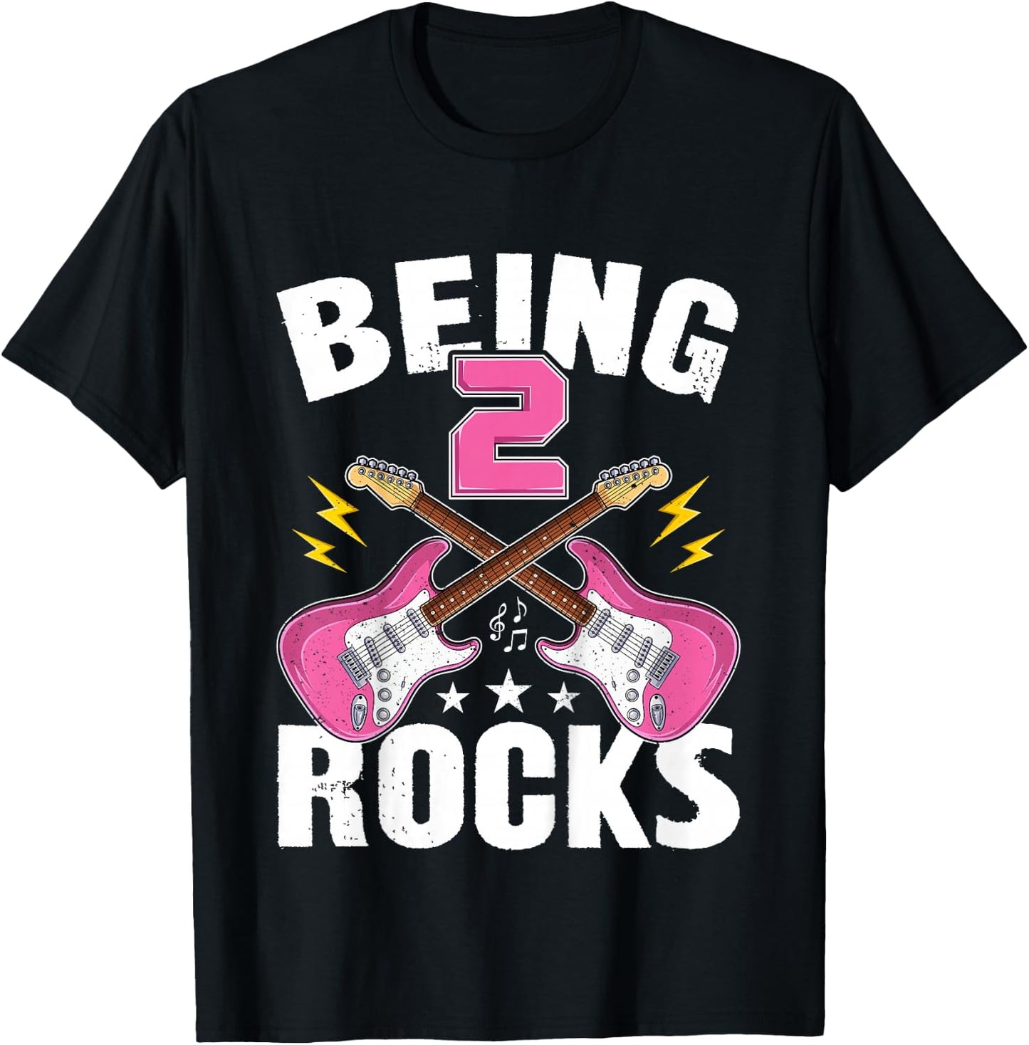 Being 2 Rocks Cute Two Years Old Guitar 2nd Birthday Girls T-Shirt - T-Shirt | Black