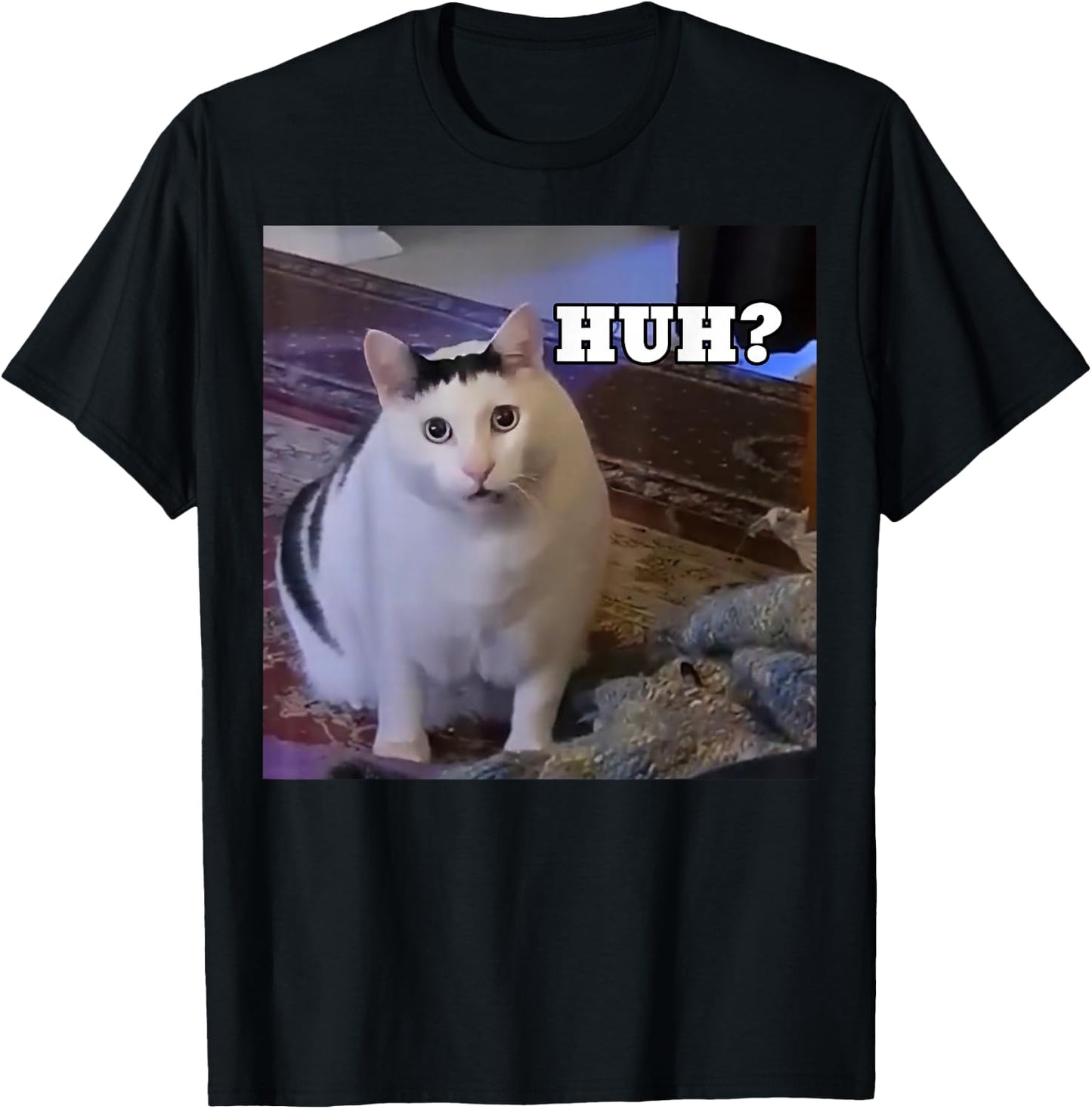Meme Huh Cat T-Shirt - T-Shirt | Black