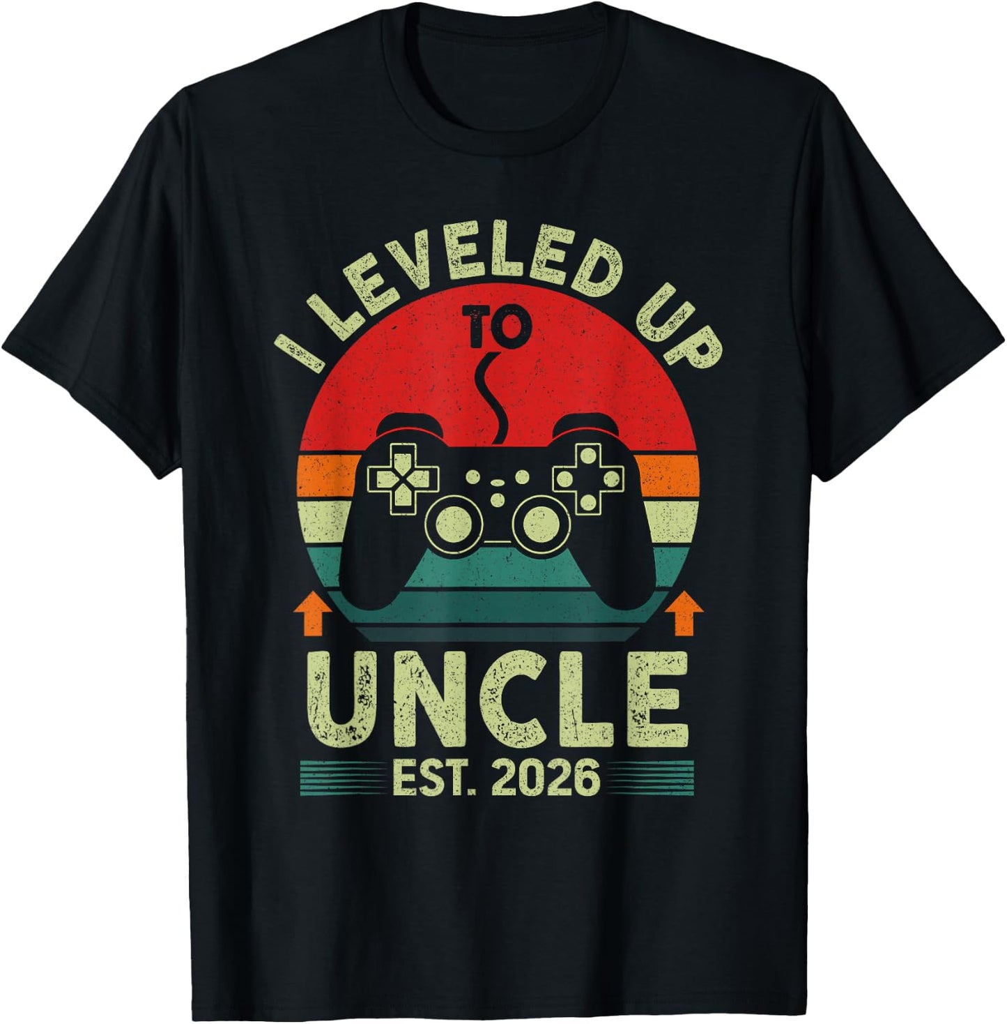 Promoted to Uncle 2026 Leveled Up to Uncle Est 2026 Gaming T-Shirt - T-Shirt | Black