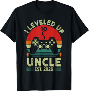 Promoted to Uncle 2026 Leveled Up to Uncle Est 2026 Gaming T-Shirt - T-Shirt | Black