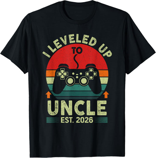 Promoted to Uncle 2026 Leveled Up to Uncle Est 2026 Gaming T-Shirt - T-Shirt | Black