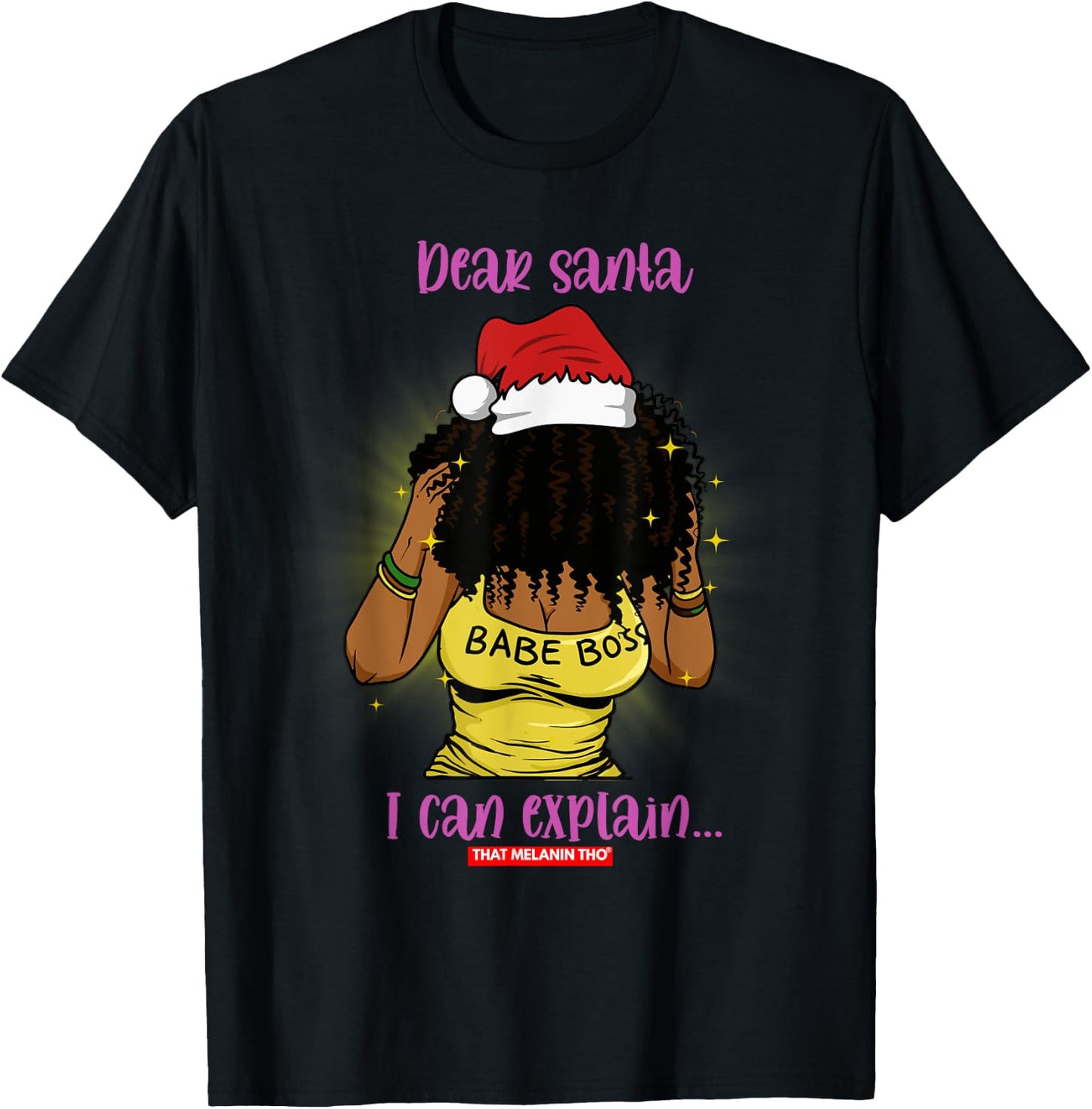 Dear Santa I Can Explain Black Mrs. Santa Claus Christmas T-Shirt - T-Shirt | Black