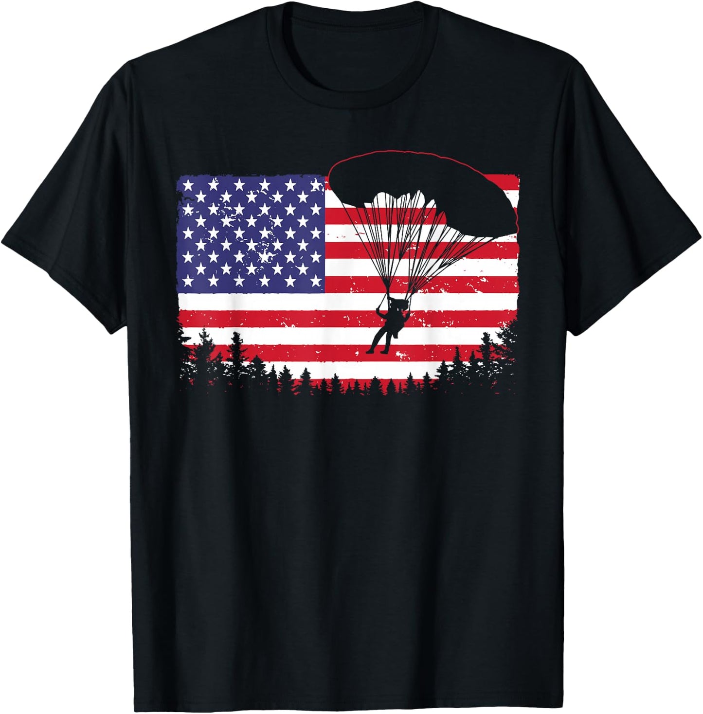 Cool Skydiving Art Men Women Skydiver American Flag Skydive T-Shirt - T-Shirt | Black