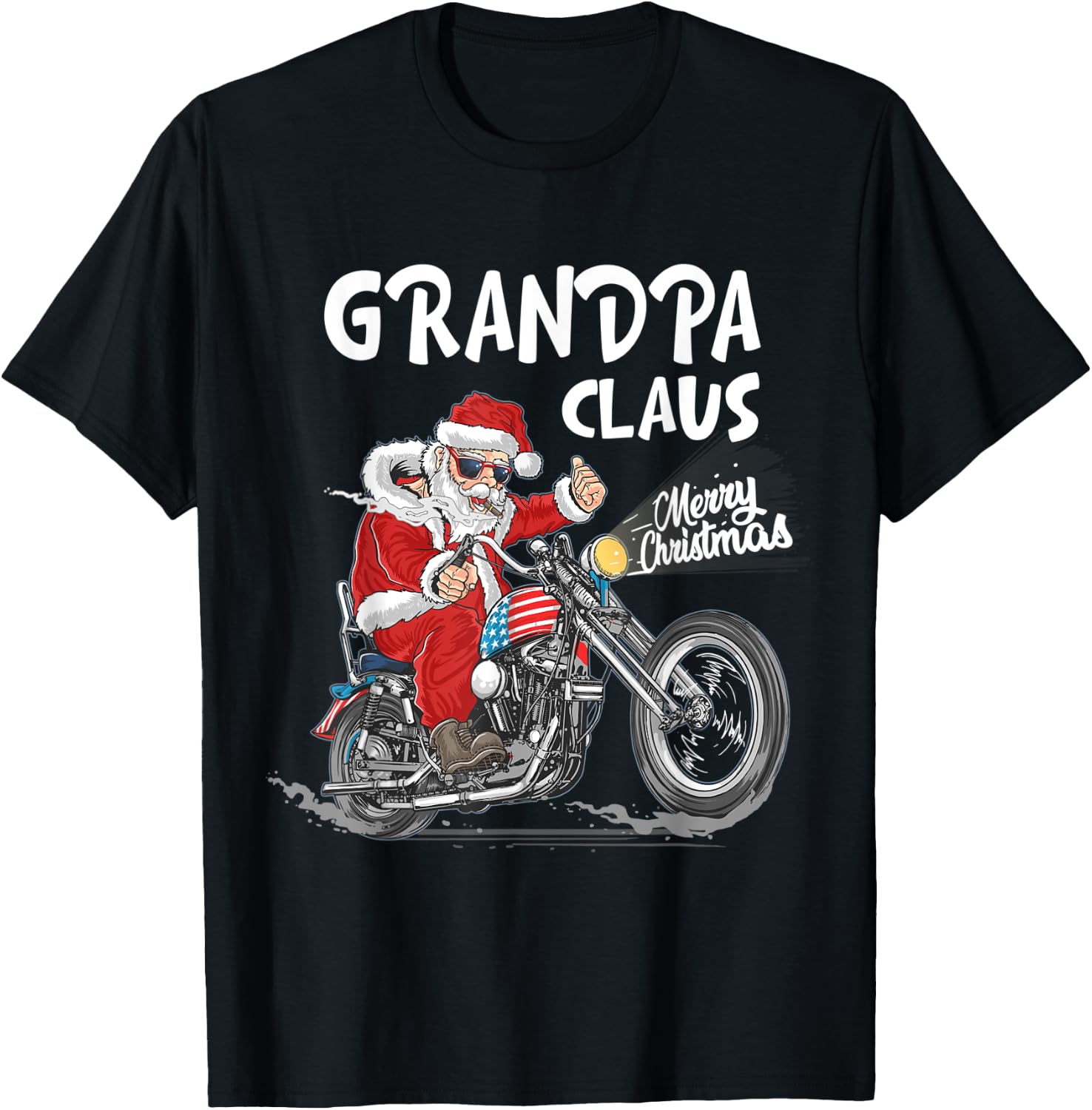 Grandpa Claus Biker Santa Motorcycle Fan Merry Christmas T-Shirt - T-Shirt | Black