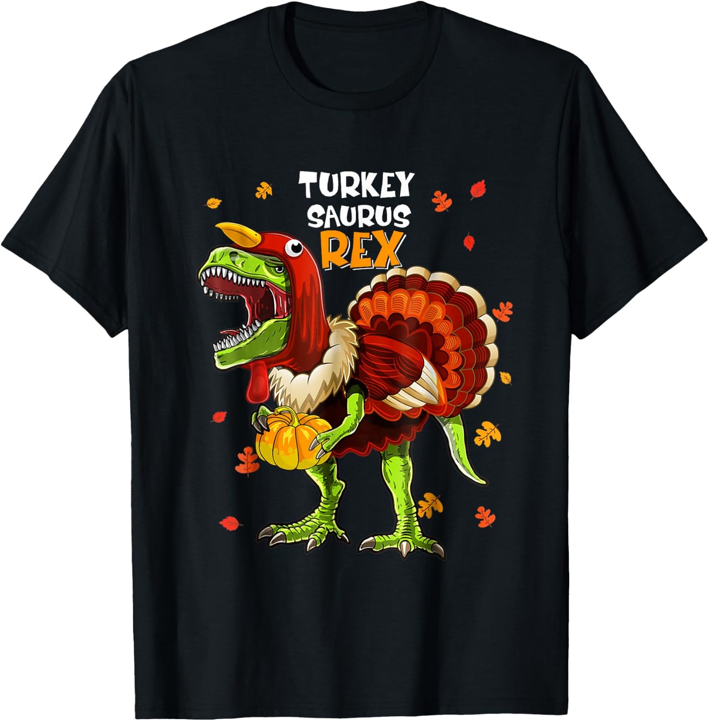 Turkey Saurus Rex Dinosaur Pumpkin Funny Thanksgiving Kids T-Shirt - T-Shirt | Black