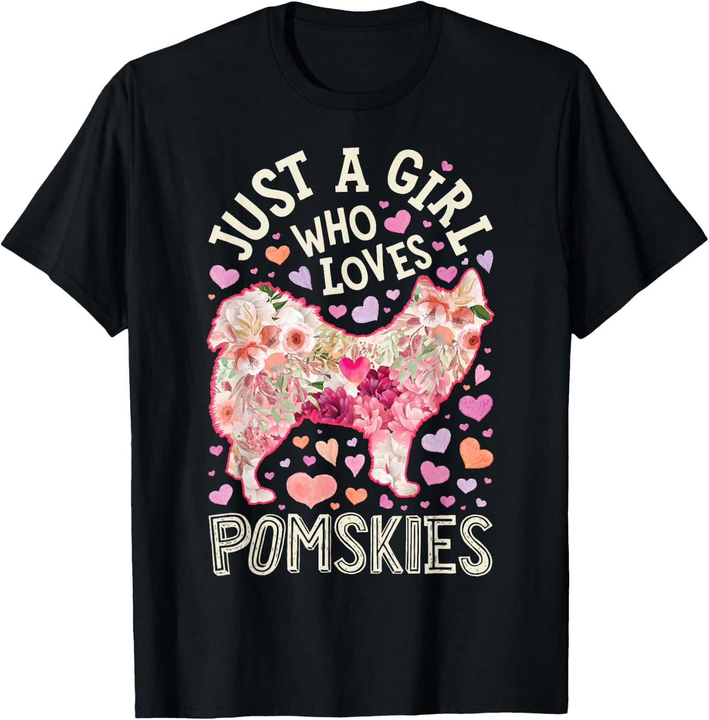 Pomsky Just A Girl Who Loves Pomskies Dog Flower Cute Floral T-Shirt - T-Shirt | Black