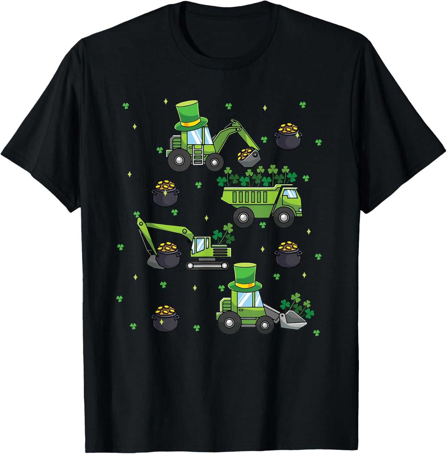 Kids St Patricks Day Trucks Construction Excavator Tractor T-Shirt - T-Shirt | Black