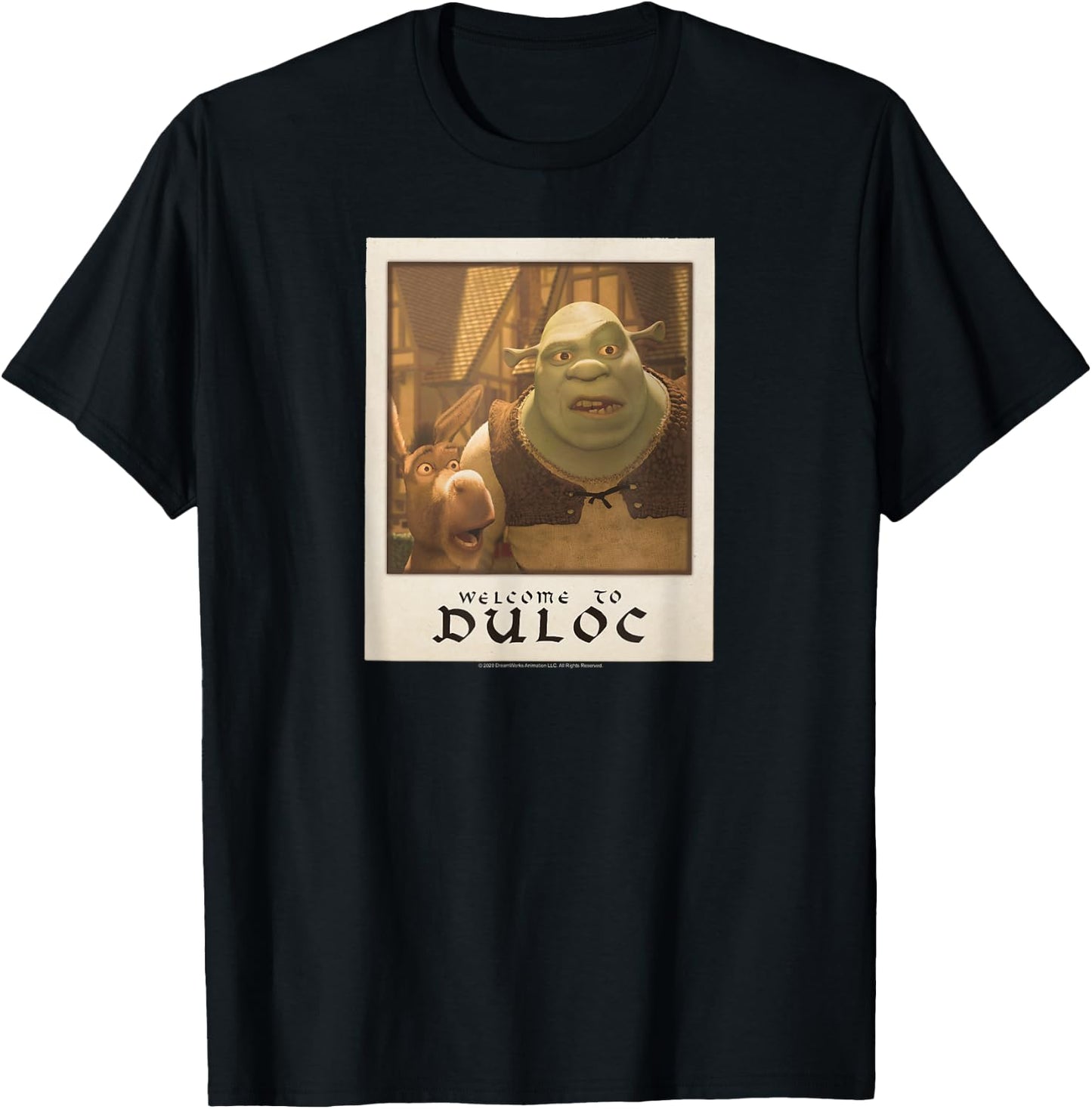 Shrek Welcome to Duloc Shrek and Donkey Polaroid T-Shirt - T-Shirt | Black