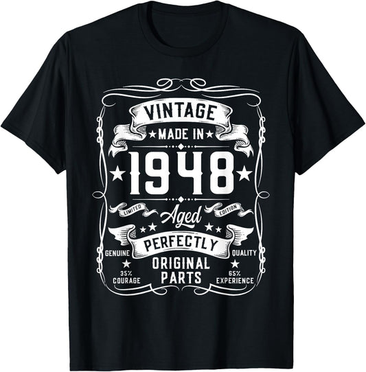Vintage 1948 77 Years Old Gifts 77yr 77th Birthday T-Shirt - T-Shirt | Black
