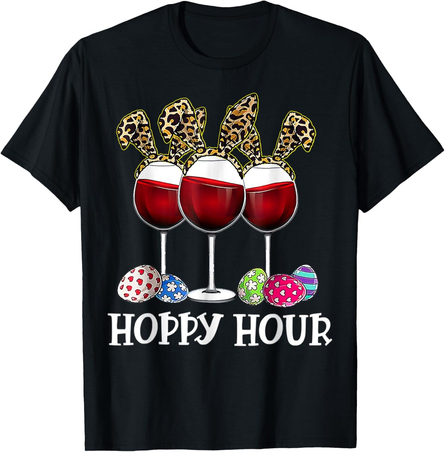 Easter Egg Leoppard Bunny Wine Drinking T-Shirt - T-Shirt | Black
