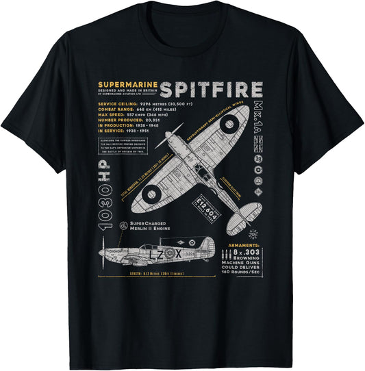 Spitfire Mk.1 | RAF British WWII Supermarine Fighter Plane Small T-Shirt - T-Shirt | Black
