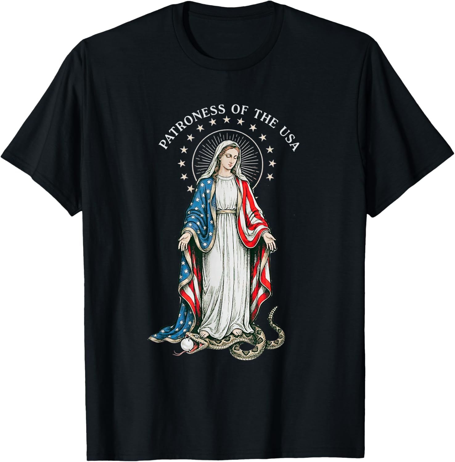 Patroness of The USA Blessed Virgin Mary Catholic Art Design T-Shirt - T-Shirt | Black