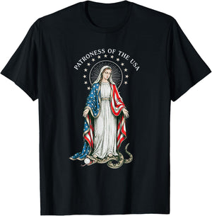 Patroness of The USA Blessed Virgin Mary Catholic Art Design T-Shirt - T-Shirt | Black