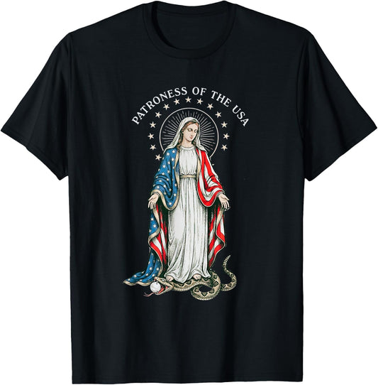 Patroness of The USA Blessed Virgin Mary Catholic Art Design T-Shirt - T-Shirt | Black