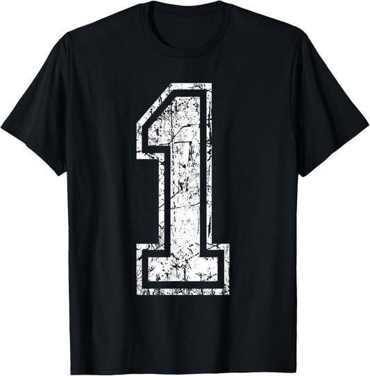 Sports Jersey Grunge Number 1 Team Player Birthday Gift T-Shirt - T-Shirt | Black