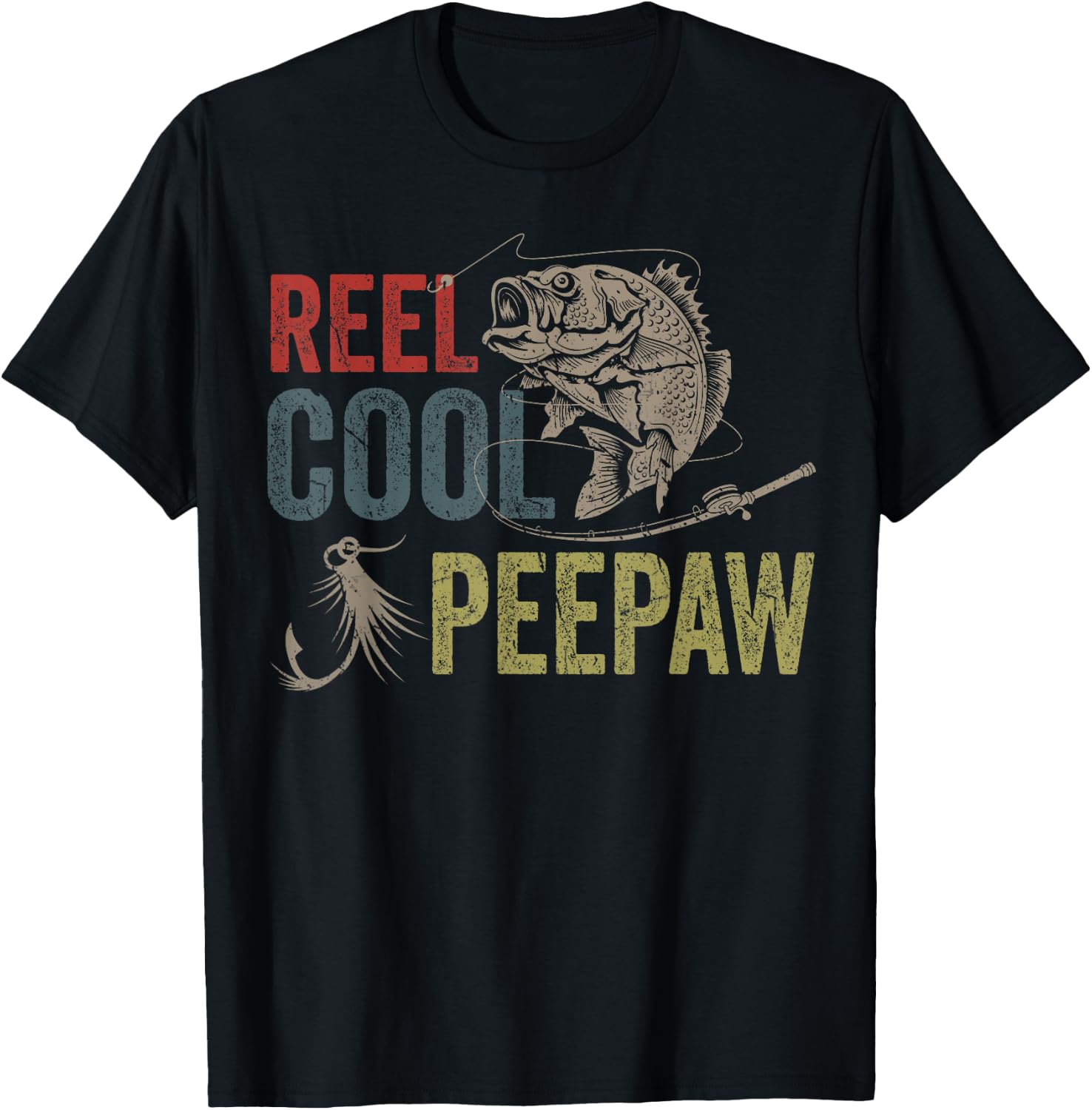 Reel Cool Peepaw Fishing Fathers Day T-Shirt - T-Shirt | Black