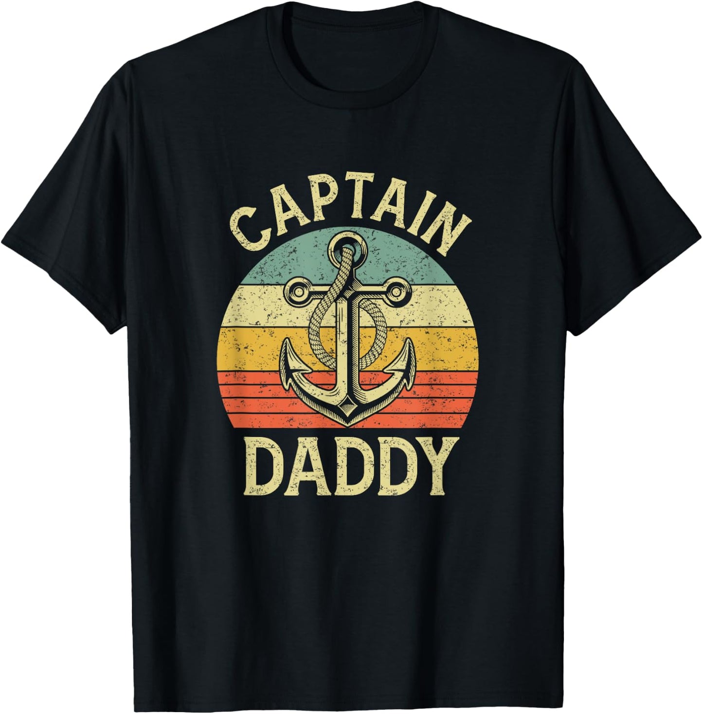 Vintage Captain Daddy Boat Pontoon Dad Fishing Sailor Anchor T-Shirt - T-Shirt | Black