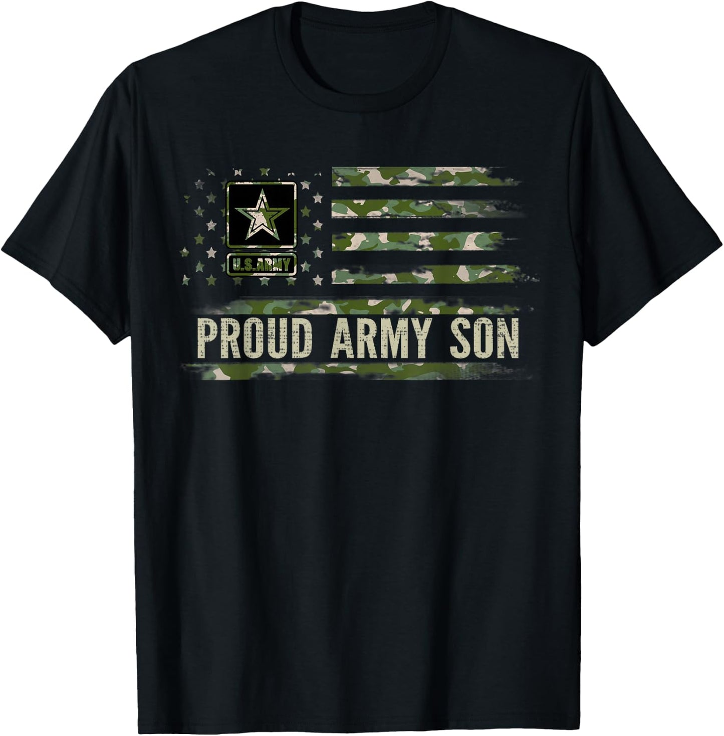 Vintage Proud Army Son Camo American Flag Veteran Gift T-Shirt - T-Shirt | Black