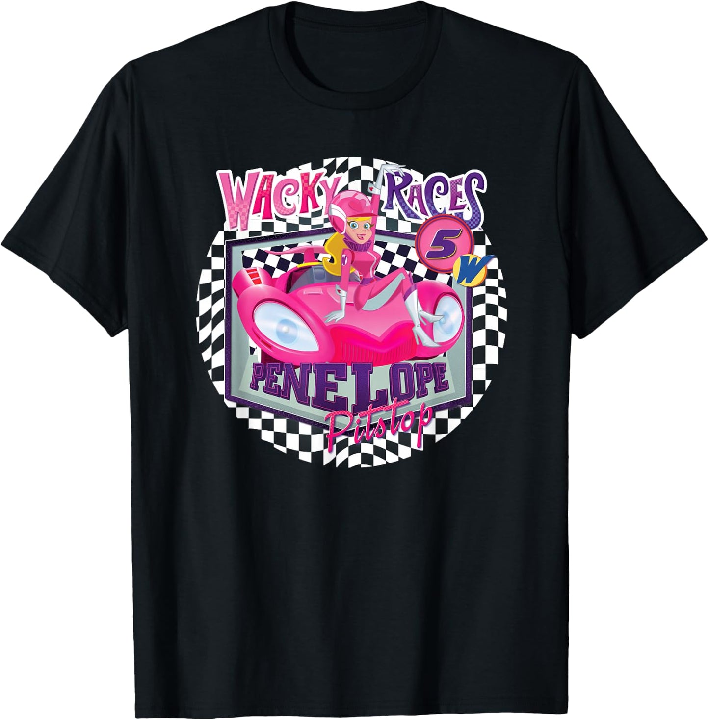 Hanna-Barbera Wacky Races Penelope Pitstop Compact Coupe -Kids Cartoon Black Small Classic Fit Short Sleeve T-Shirt - T-Shirt | Black