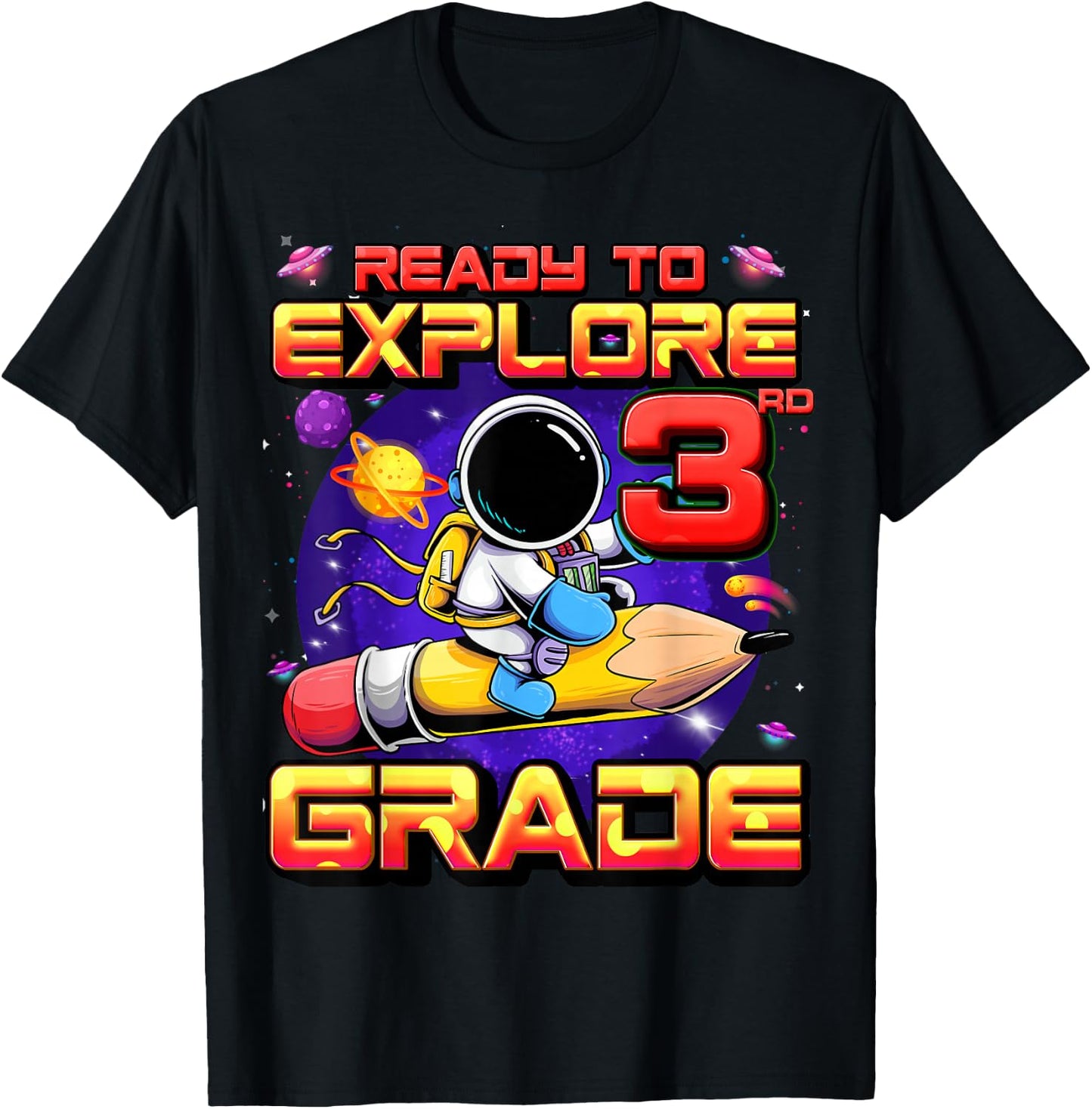 Ready To Explore 3rd Grade Astronaut Back To School Kids T-Shirt - T-Shirt | Black
