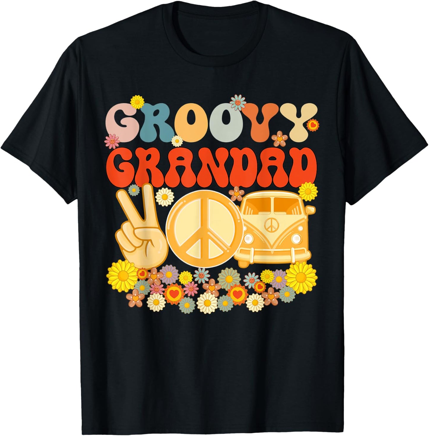 Groovy Grandad Retro Matching Family Baby Shower Father's Da T-Shirt - T-Shirt | Black